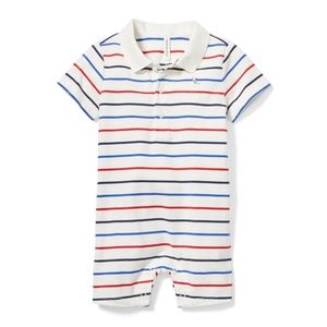 NWT Janie and Jack Polo Striped Cotton Baby Romper Americana Size 0-3 Months